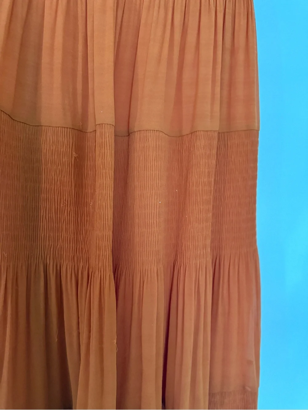 Nashalyly Rust Orange Tiered Boho Maxi Skirt, size small - Picture 2 of 6